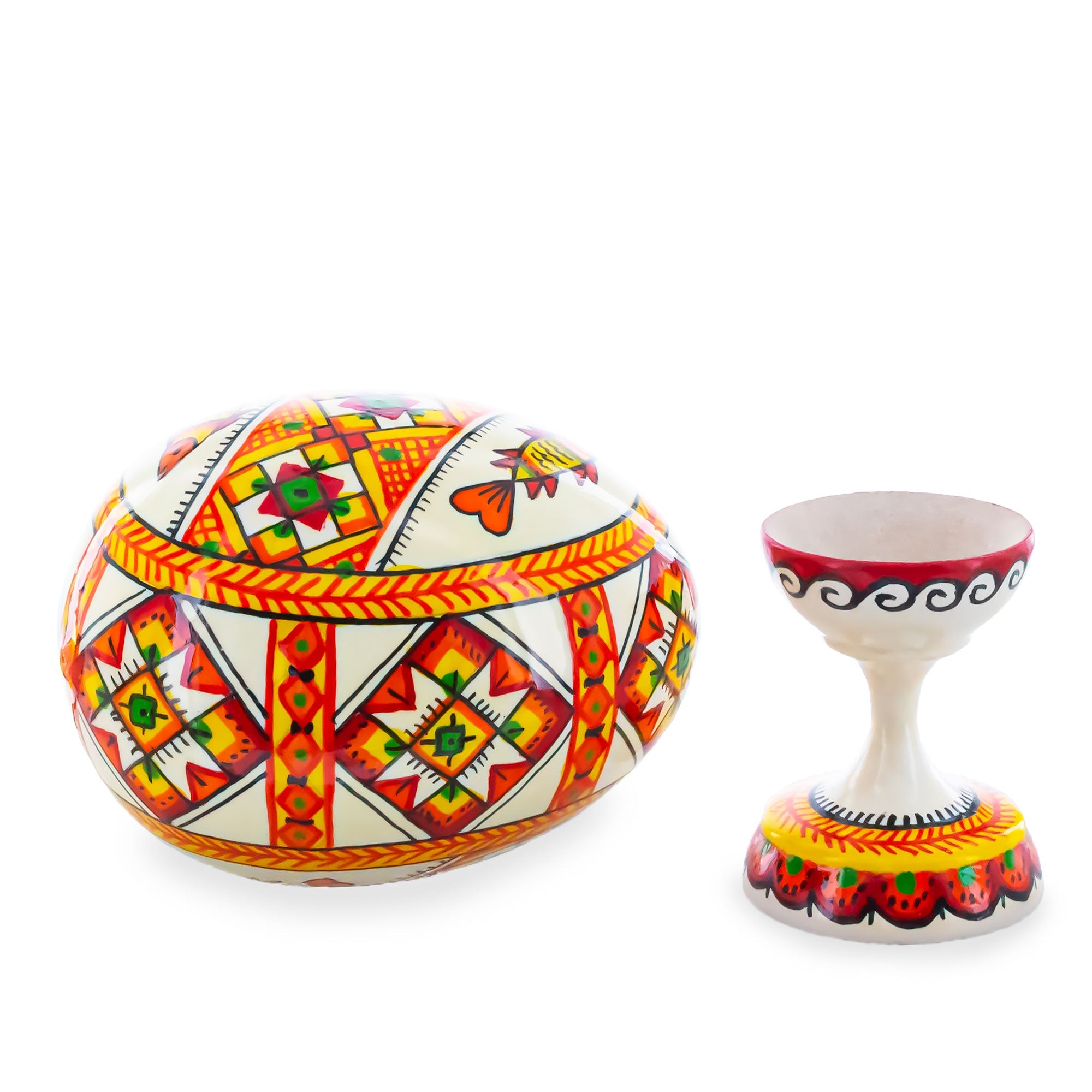 Fish Ukrainian Wooden Easter Egg Pysanka on a Stand 3.75 Inches