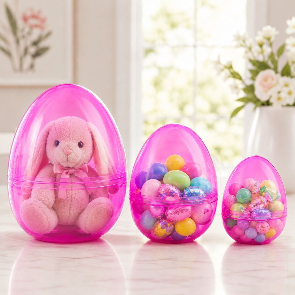 Set of 3 Giant Plastic Easter Eggs One Jumbo and Two Large, 10 Inches