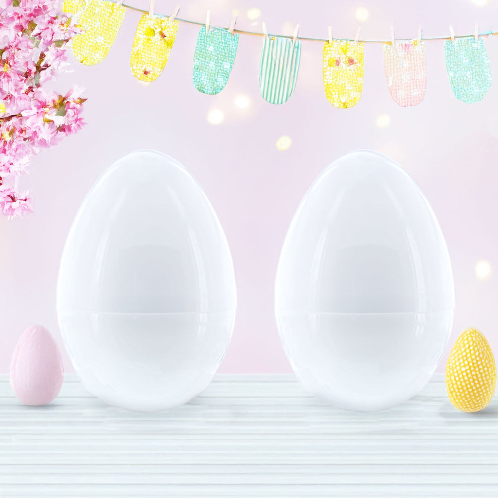 Set of 2 White Giant Fillable Plastic Easter Eggs Jumbo Large Size 10 Inches